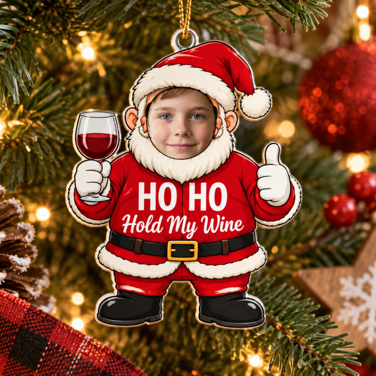 Ho Ho Hold My Wine - Personalized Funny Santa Custom Face Christmas Ornament