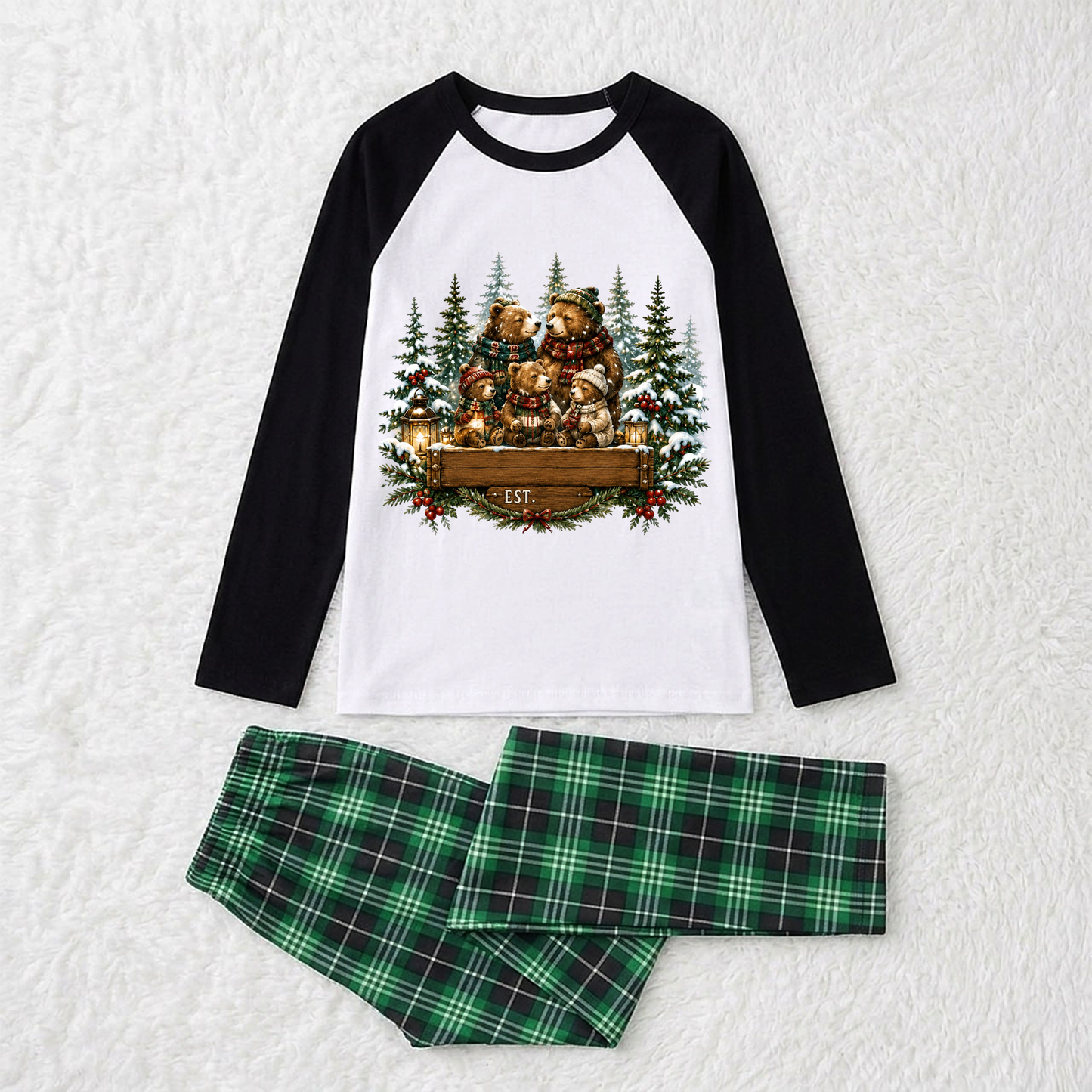 Cozy Bear Family Personalized Name And Year Family Christmas Pajamas