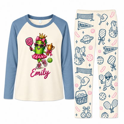 Personalized Name Cute Pickleball Pickle Character Matching Family Pajamas