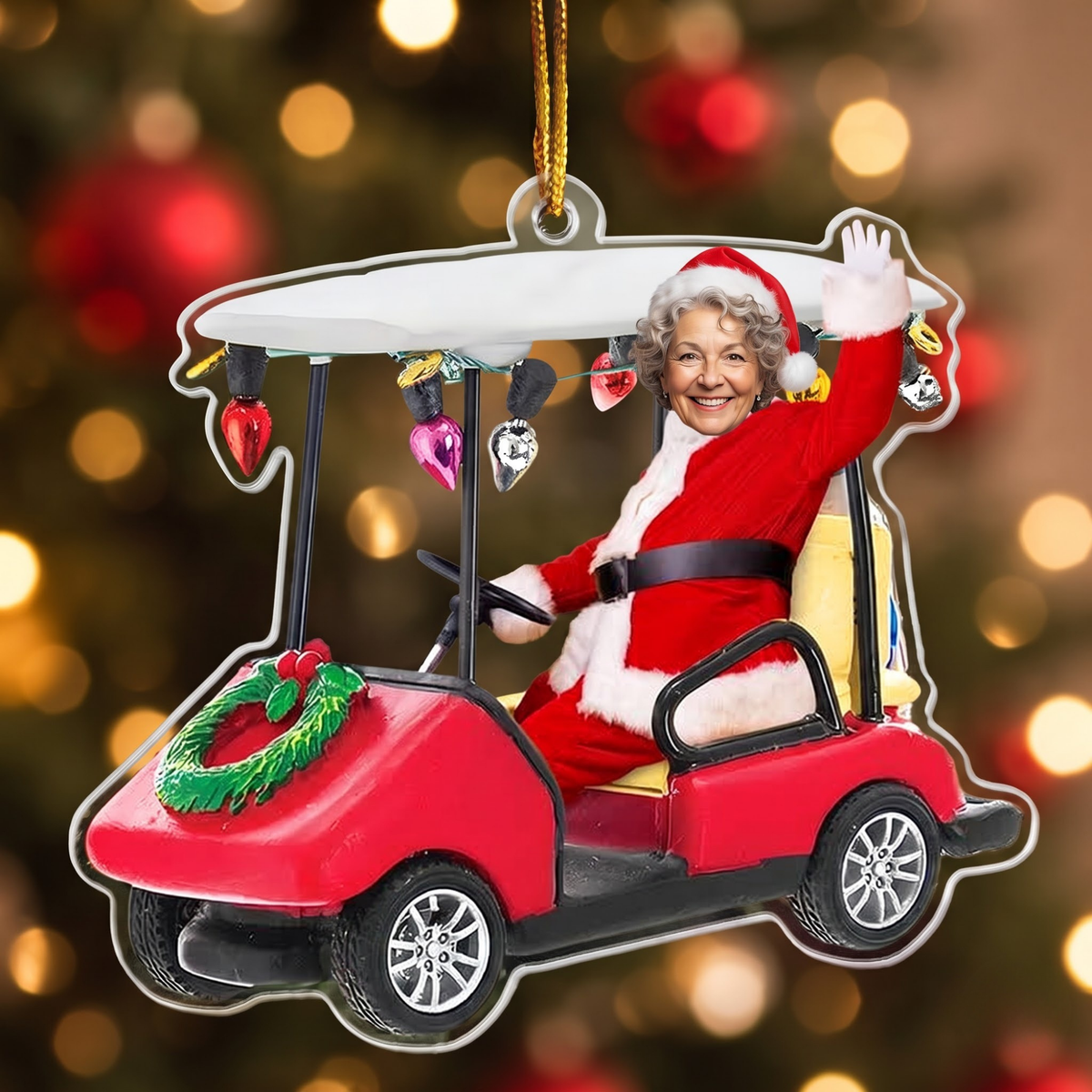 Custom Face Golf Cart - Personalized Acrylic Photo Ornament