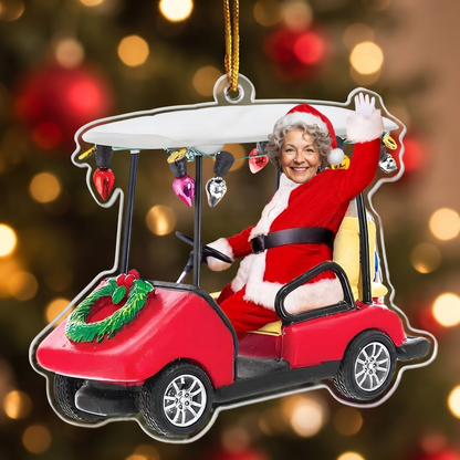 Custom Face Golf Cart - Personalized Acrylic Photo Ornament
