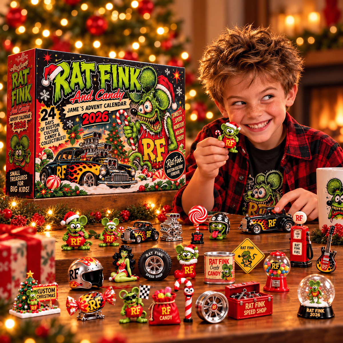 Personalized Rat Fink Christmas Advent Calendar With Custom Name, 24 Kustom Culture Collectibles