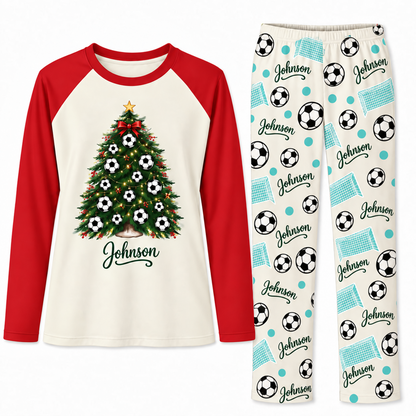 Custom Name Soccer Christmas Tree Matching Pajama Sets