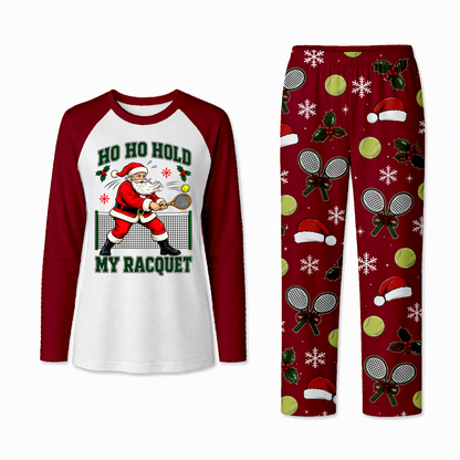 Funny Ho Ho Hold My Racquet Santa Tennis Matching Family Christmas Pajamas
