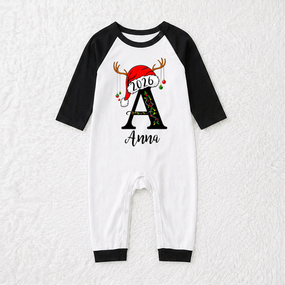 Festive Custom Initial Reindeer Family Christmas Pajamas With Pet