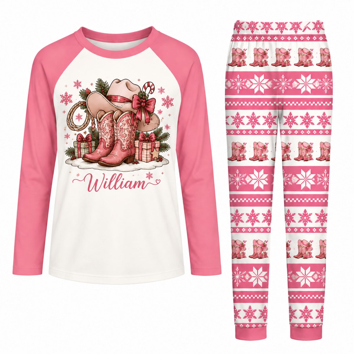 Custom Name Pink Cowboy Hat & Boots Pajama Sets