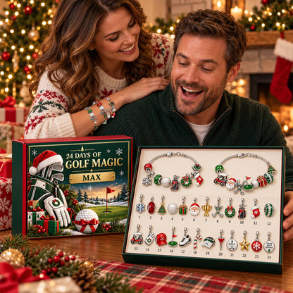 Personalized Golf Christmas 24 Days Advent Calendar Bracelet Set With 24 Charms