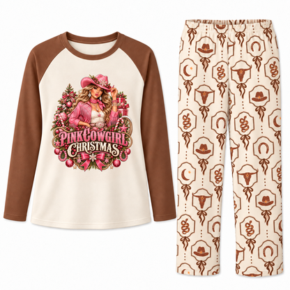 Personalized Pink Cowgirl Christmas Western Pajama Set