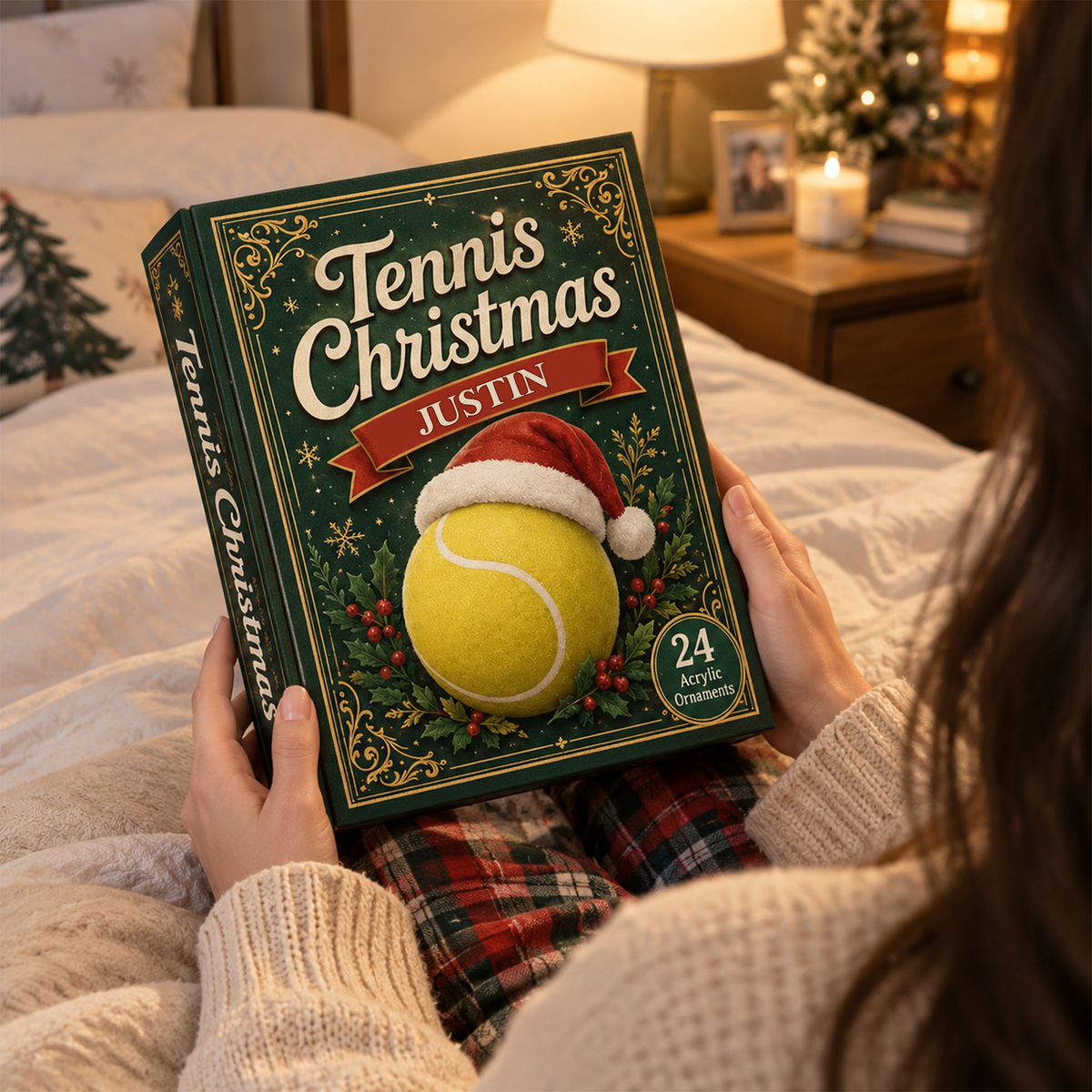 Personalized Tennis Christmas Advent Calendar – Custom Name 24-Day Tennis Ornaments Gift