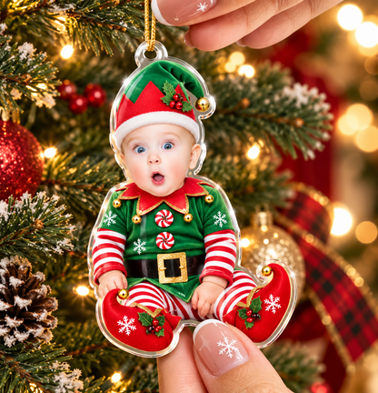 Cute Personalized Baby Elf Photo Christmas Acrylic Ornament