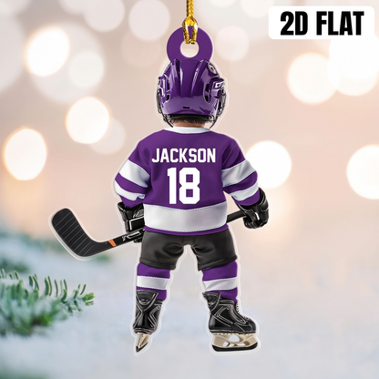 Personalized Ice Hockey Acrylic Christmas Ornament, Custom Name & Number Gift