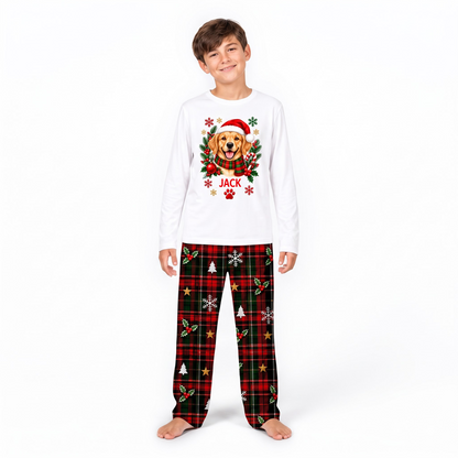 Cute Personalized Santa Dog Plaid Family Christmas Pajamas With Pet