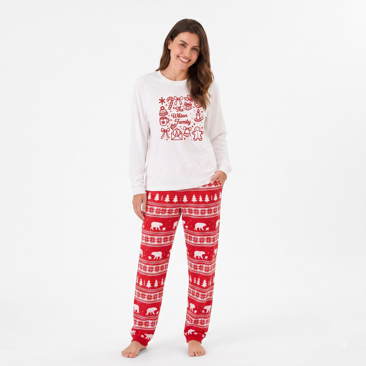 Festive Polar Bear Nordic Personalized Family Christmas Pajamas