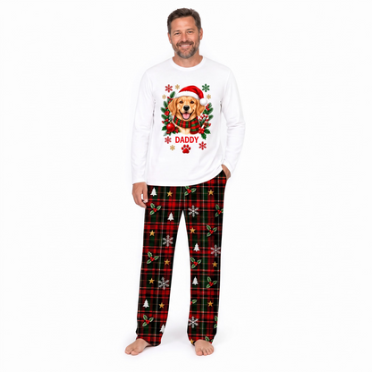 Cute Personalized Santa Dog Plaid Family Christmas Pajamas With Pet