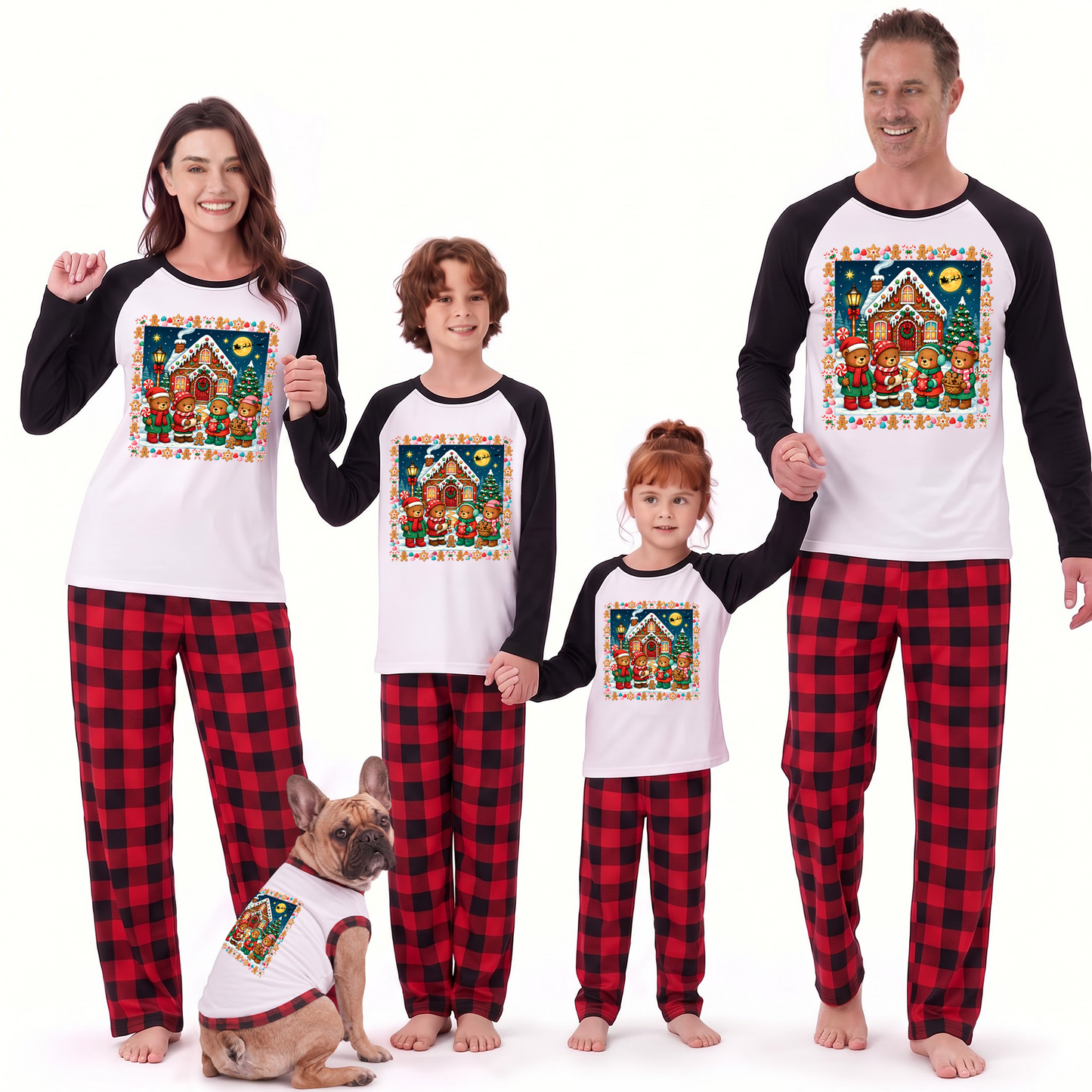 Cute Gingerbread House Christmas Family Matching Pajamas With Pet