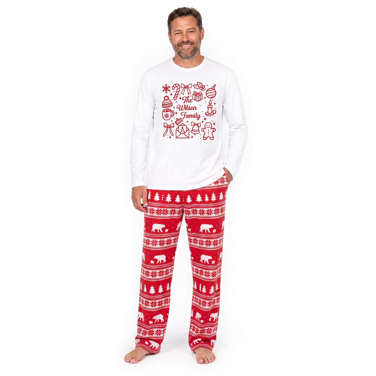 Festive Polar Bear Nordic Personalized Family Christmas Pajamas