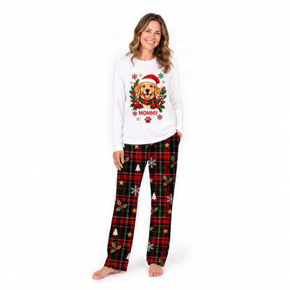 Cute Personalized Santa Dog Plaid Family Christmas Pajamas With Pet