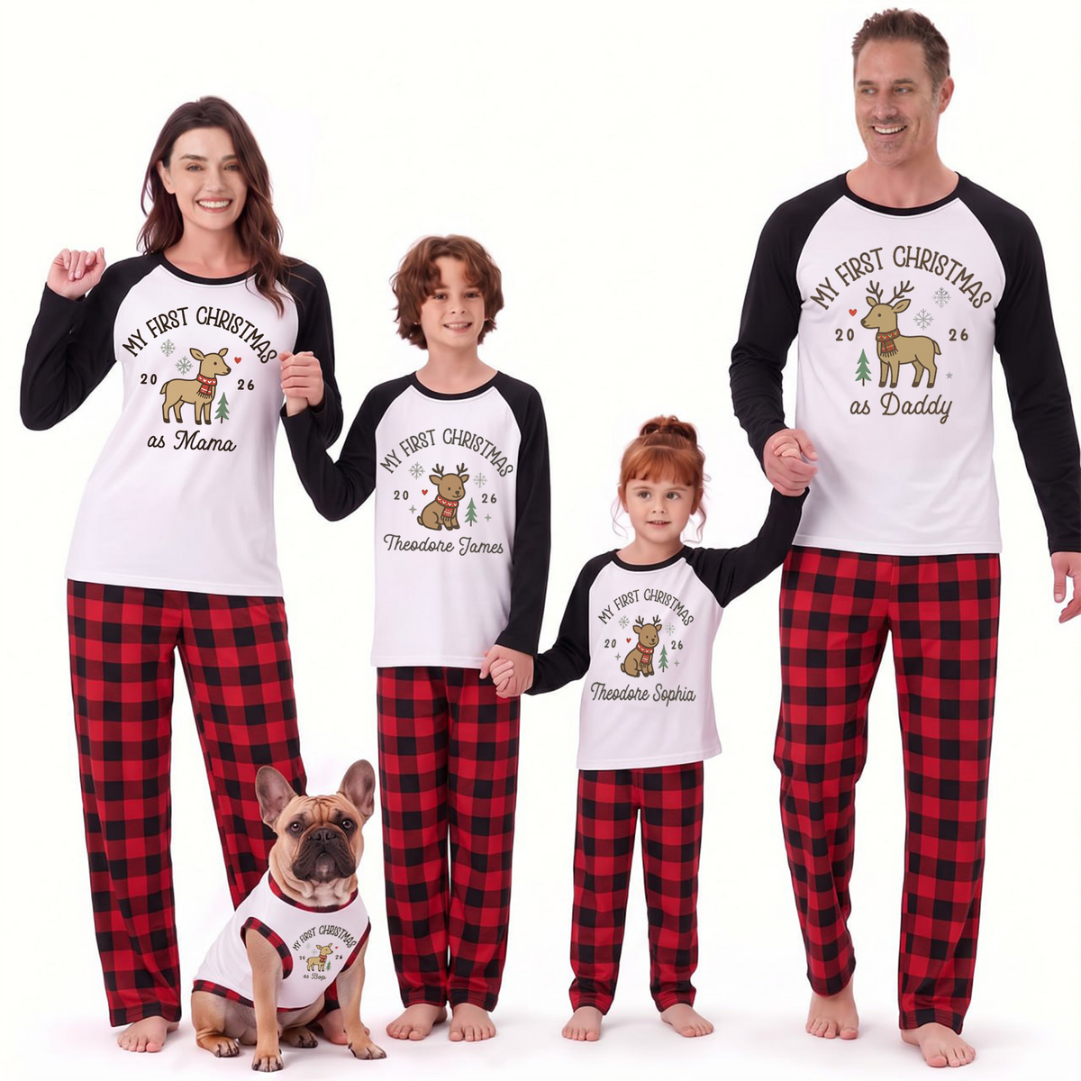 Adorable Personalized My First Christmas Reindeer Matching Family Christmas Pajamas