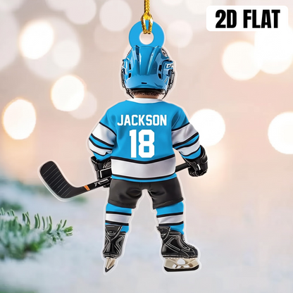 Personalized Ice Hockey Acrylic Christmas Ornament, Custom Name & Number Gift