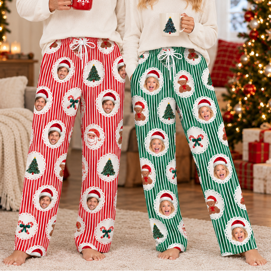 Personalized Face Christmas Pajama Pants – Custom Photo Holiday Lounge Pants, Matching Family Christmas PJs
