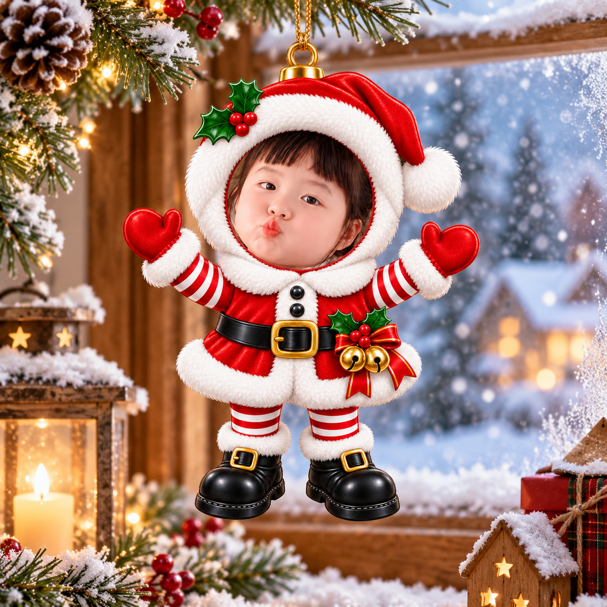 Cute Santa Baby Custom Face Christmas Ornament Personalized Photo Ornament