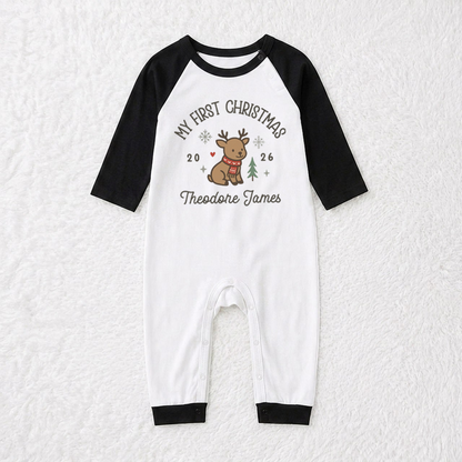 Adorable Personalized My First Christmas Reindeer Matching Family Christmas Pajamas