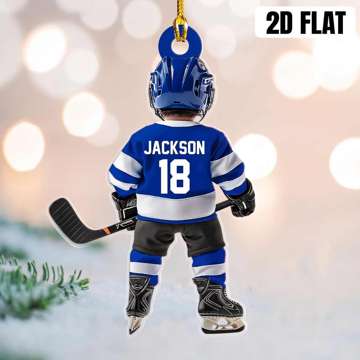Personalized Ice Hockey Acrylic Christmas Ornament, Custom Name & Number Gift