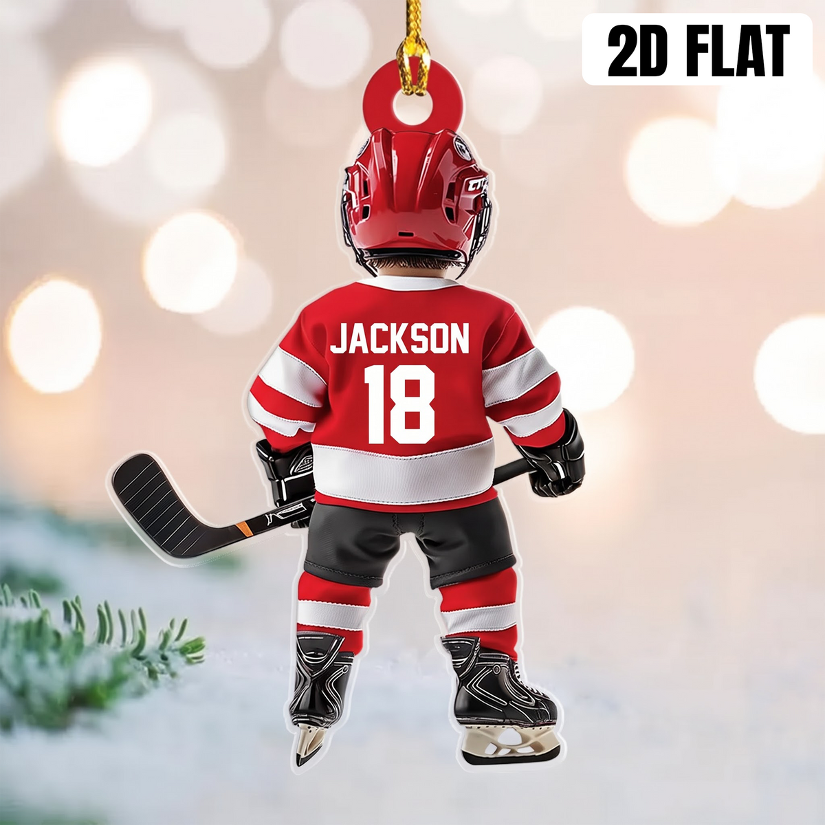 Personalized Ice Hockey Acrylic Christmas Ornament, Custom Name & Number Gift