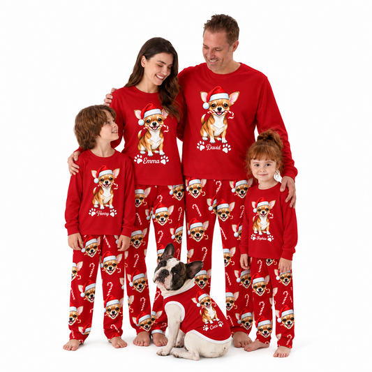 Cute Personalized Chihuahua Christmas Matching Family Pajamas With Pet