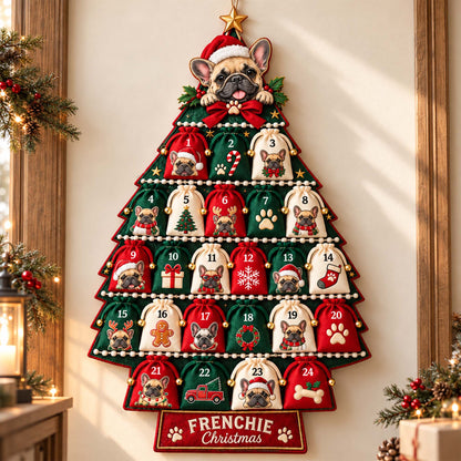 Personalized French Bulldog Christmas Tree Countdown Calendar – Custom Name & 24 Pouches