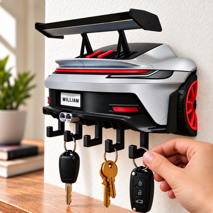 Personalized Sports Car Key Holder – 3D Printed Wall Key Rack, Custom Name Car Lover Gift