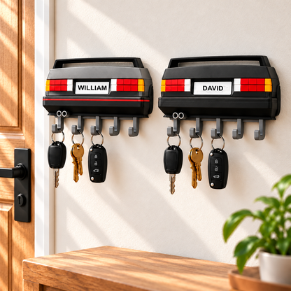 Personalized Retro Car Key Holder – 3D Printed Wall Key Rack, Custom Name Car Lover Gift
