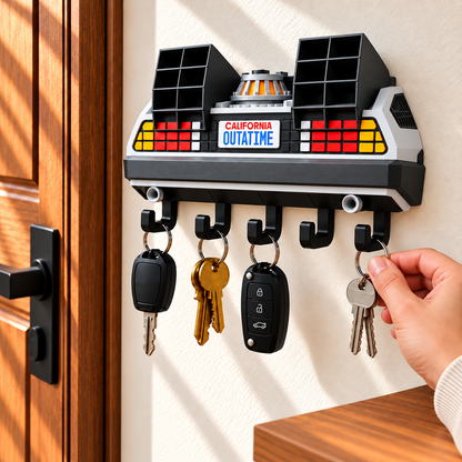 Personalized Retro Futuristic Car Key Holder – 3D Printed Wall Key Rack, Custom Name Car Lover Gift