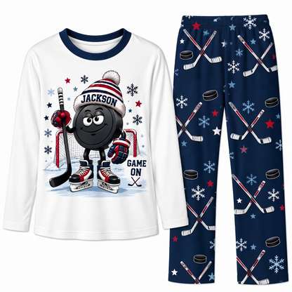 Personalized Name Cute Hockey Puck Christmas Matching Family Christmas Pajamas