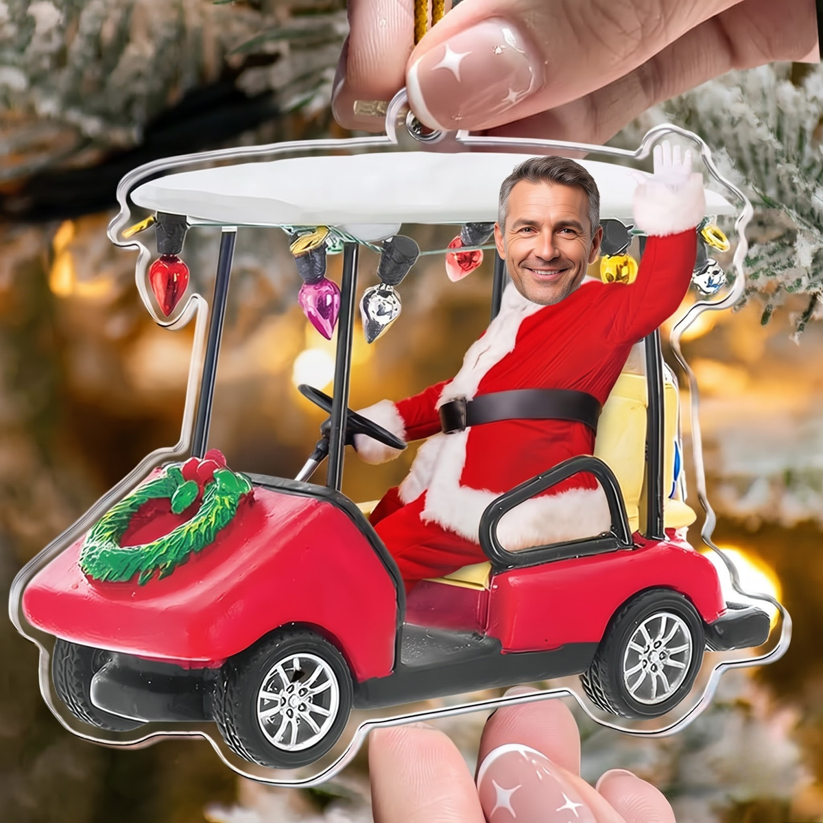 Custom Face Golf Cart - Personalized Acrylic Photo Ornament