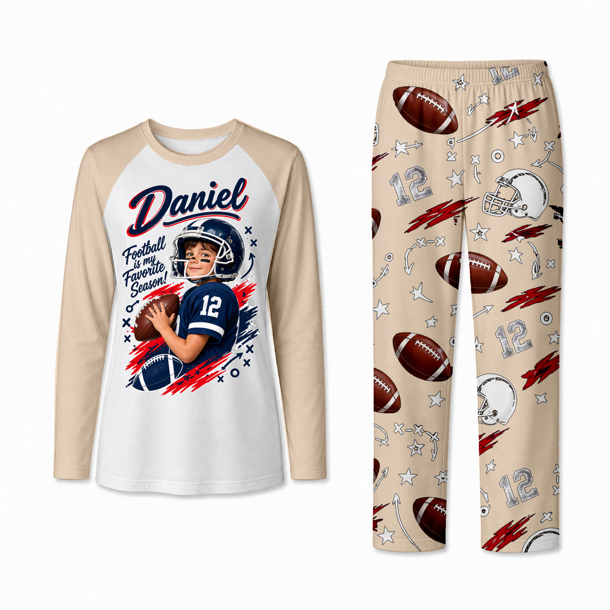 Personalized Custom Photo Football Player Matching Family Pajamas