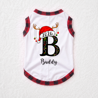 Festive Custom Initial Reindeer Family Christmas Pajamas With Pet
