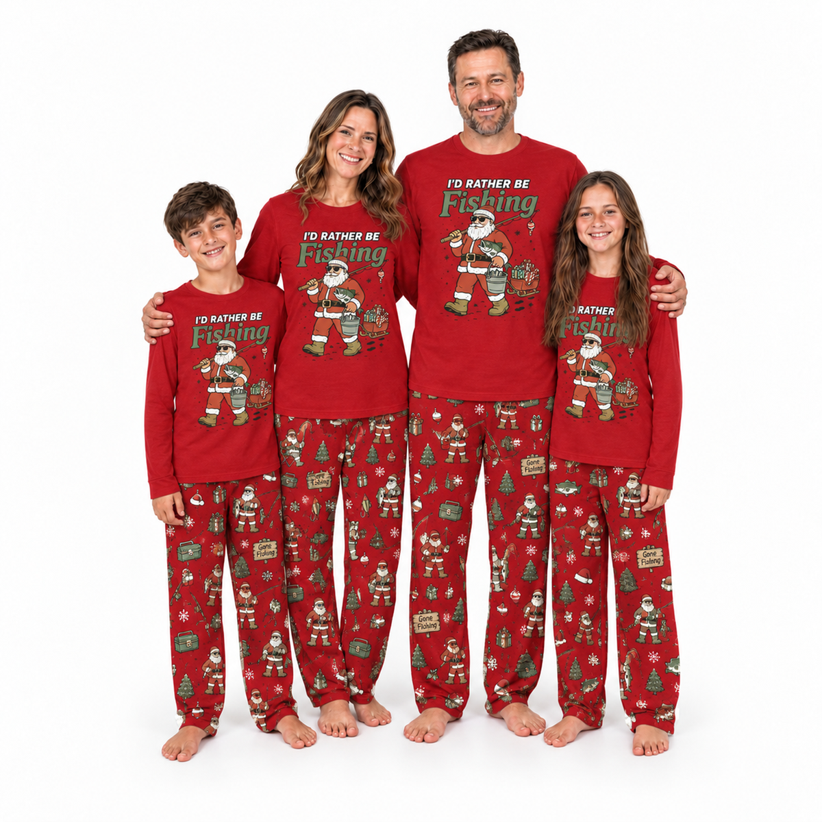 Funny Fishing Santa I'd Rather Be Fishing Matching Family Christmas Pajamas