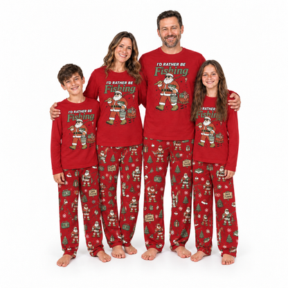 Funny Fishing Santa I'd Rather Be Fishing Matching Family Christmas Pajamas