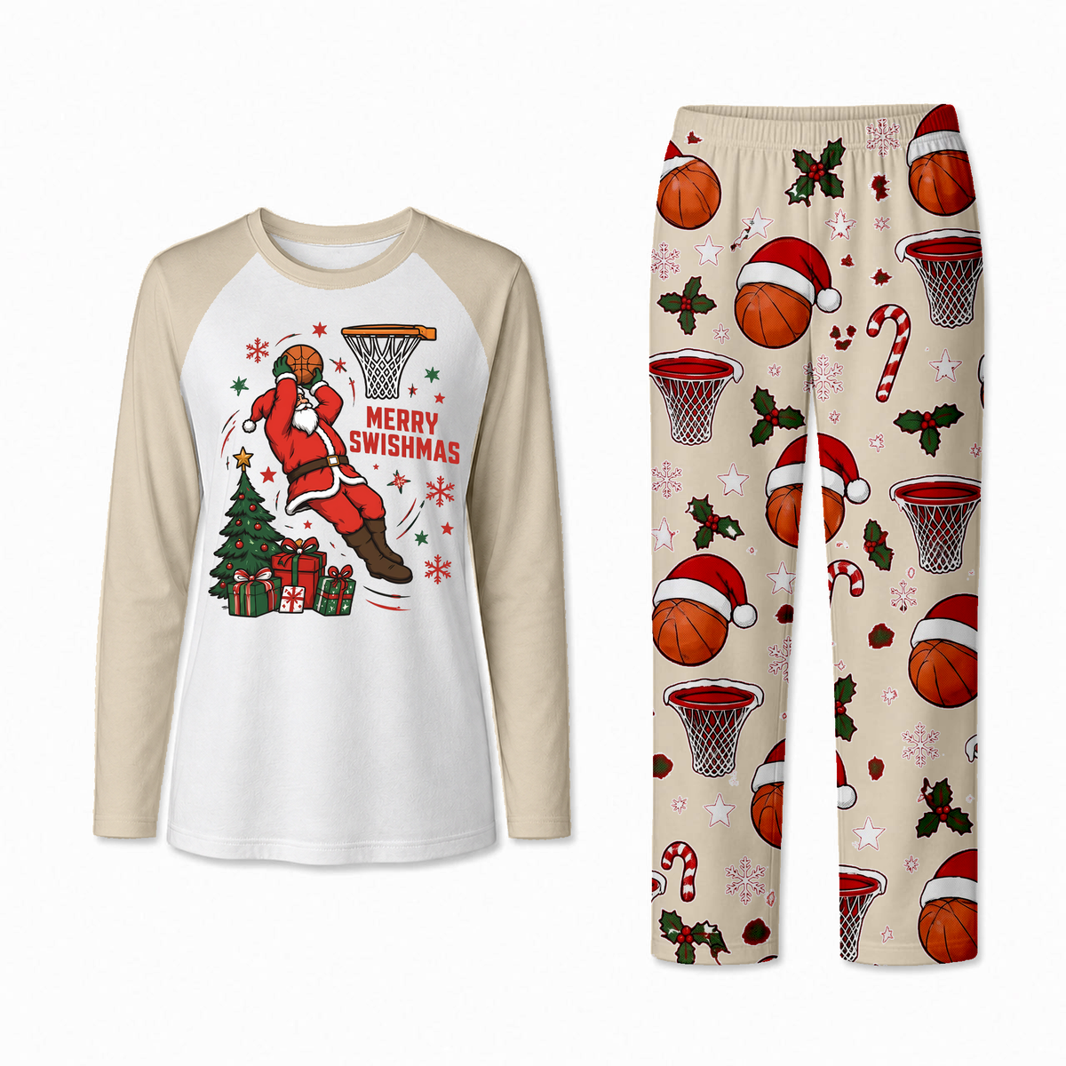Funny Merry Swishmas Basketball Santa Matching Family Christmas Pajamas