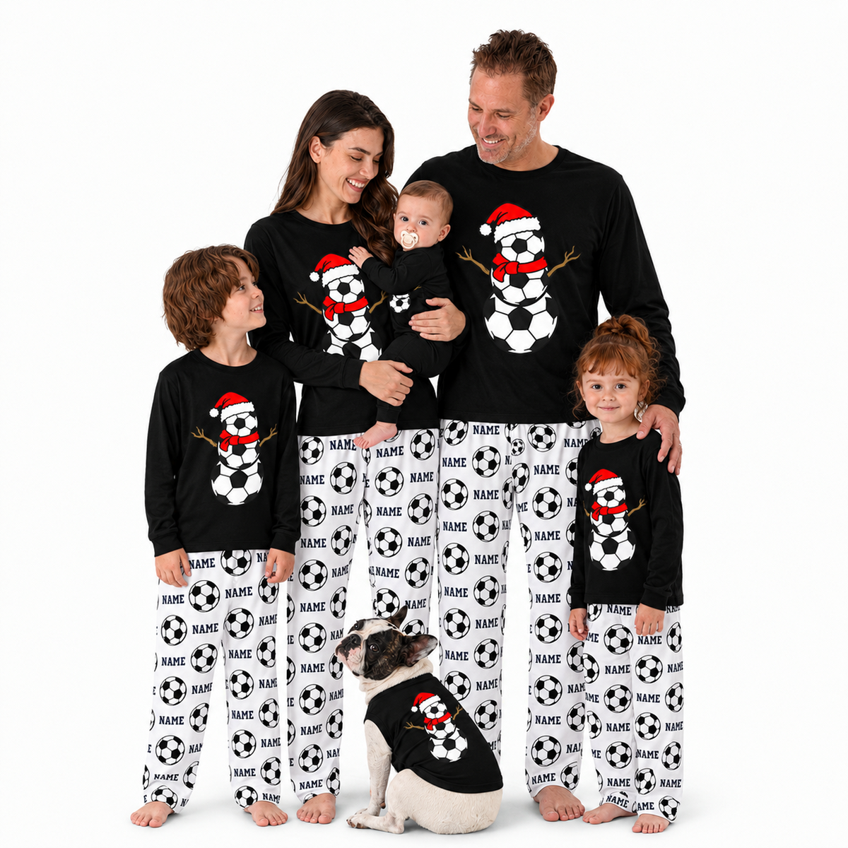 Soccer Snowman Matching Family Christmas Pajamas With Pet