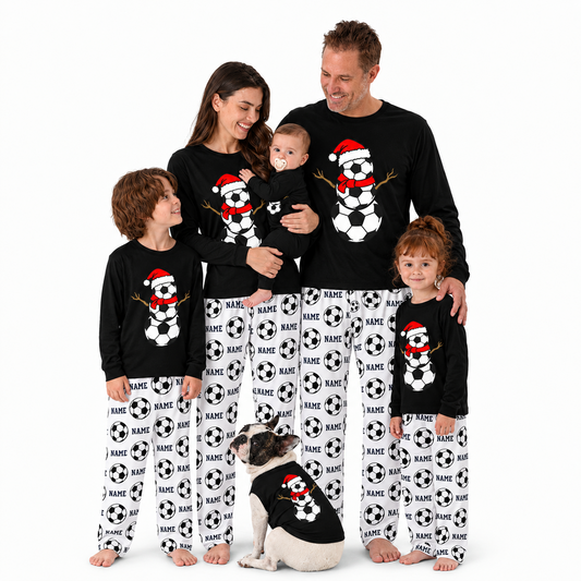 Soccer Snowman Matching Family Christmas Pajamas With Pet