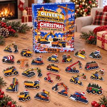 Personalized Construction Vehicle Advent Calendar 2026, Christmas Truck Countdown, Excavator and Digger Ornaments