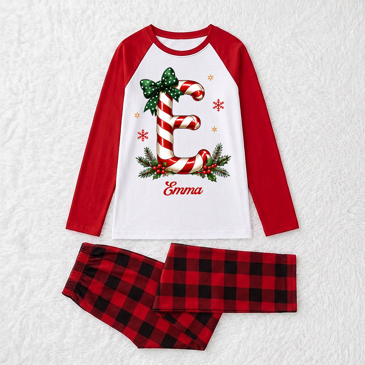 Custom Name Candy Cane Holiday Matching Family Christmas Pajamas