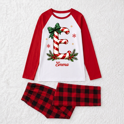 Custom Name Candy Cane Holiday Matching Family Christmas Pajamas