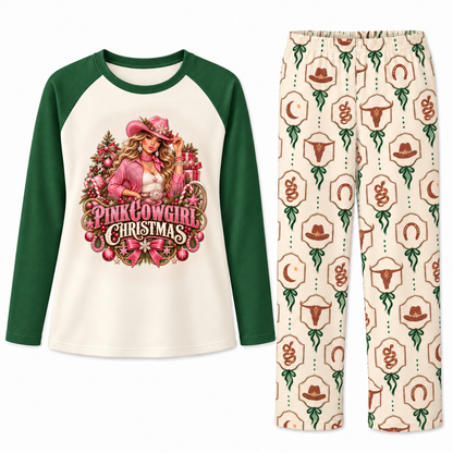 Personalized Pink Cowgirl Christmas Western Pajama Set