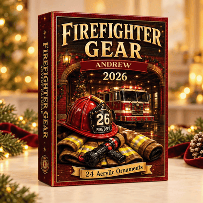 Personalized Firefighter Gear Christmas Advent Calendar 2026 – 24 Firefighter Acrylic Ornaments, Custom Name Firefighter Gift