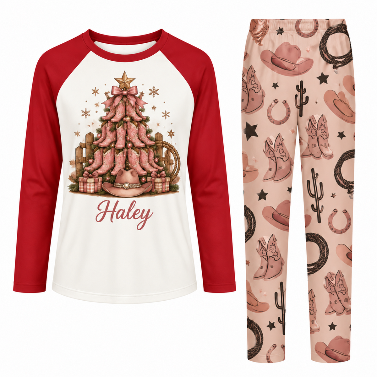 Custom Name Cowboy Christmas Western Matching Family Pajamas