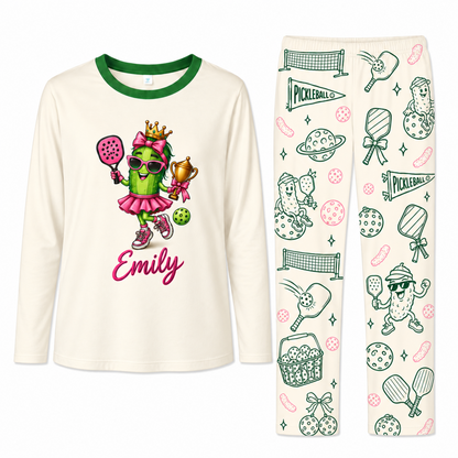 Personalized Name Cute Pickleball Pickle Character Matching Family Pajamas
