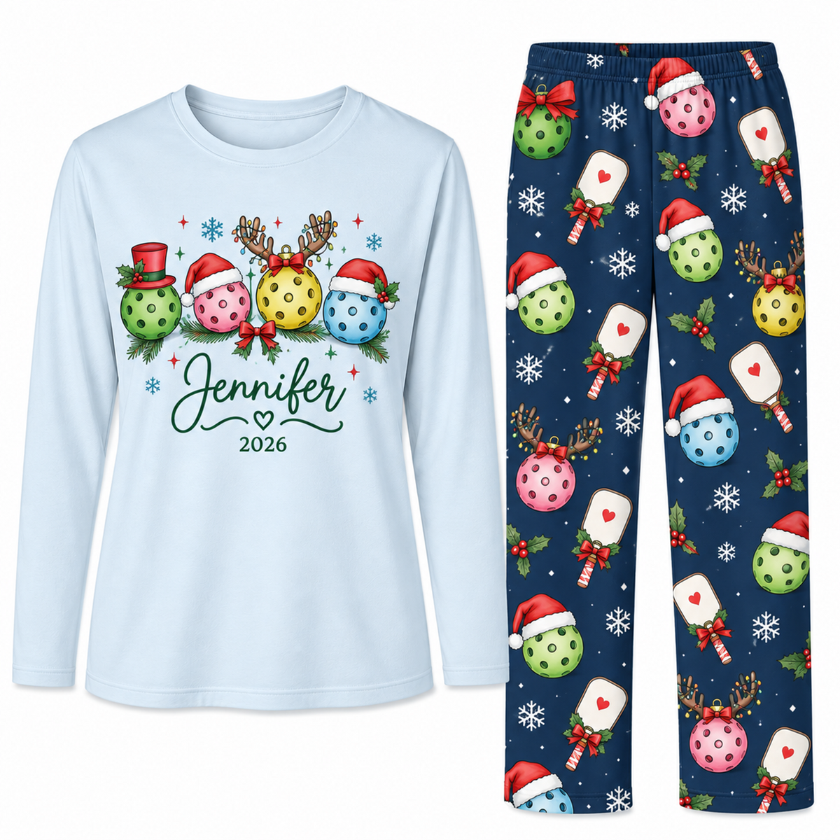 Personalized Name Cute Pickleball Christmas Ornaments Matching Family Pajamas